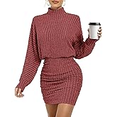 Motarto Women's Bodycon Sweater Dress Long Sleeve Turtleneck Lantern Sleeve Knit Mini Dress Fall Winter Party Casual