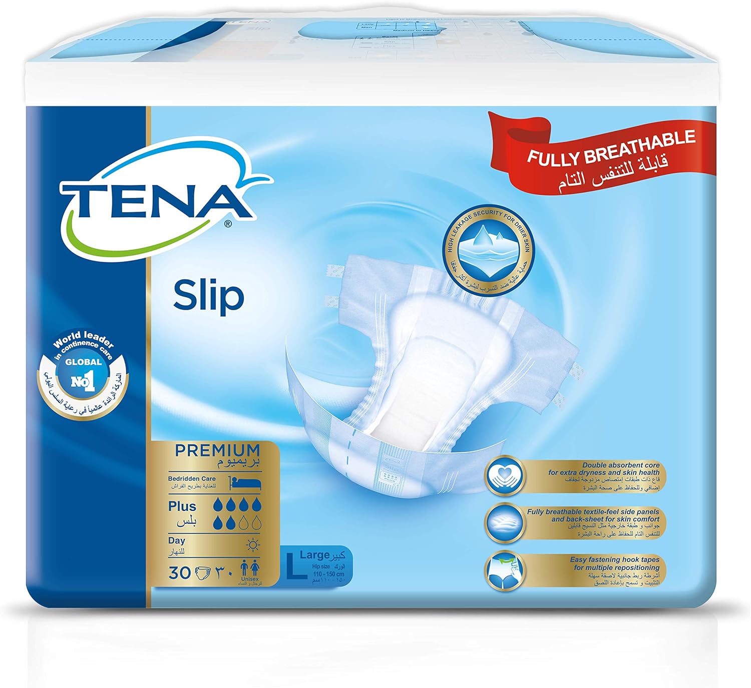 TENA Premium Slip Plus, Incontinence Adult Diapers, Large, 30 count