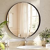Riskioir 30 inch Round Bathroom Mirror, Black Metal Deep Frame Wall Mounted Circle Mirror for Wall Decor, Living Room, Vanity