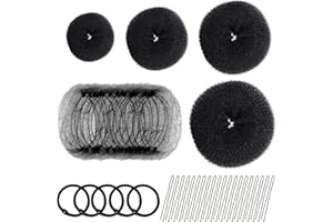 FANDAMEI Hair Donut Bun Maker Set - 4 Bun Shapers, 20 Invisible Nets, 5 Elastics, 20 Bobby Pins (Black)