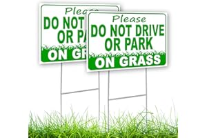 DIMARONGTON 2PC Please Do Not Drive or Park on Grass Yard Sign - 8x12 Double Sided Coroplast No Parking on Grass Sign - Keep Off Grass Sign with Stake for Yard