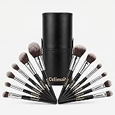 Celimait Makeup Brushes Set Professional & Beginner Friendly with Uniquely Designed Case, Soft Synthetic Bristles for Foundation Contour Blush Concealer Highlight Blending Eyeshadow, 12Pcs(Dark Black)