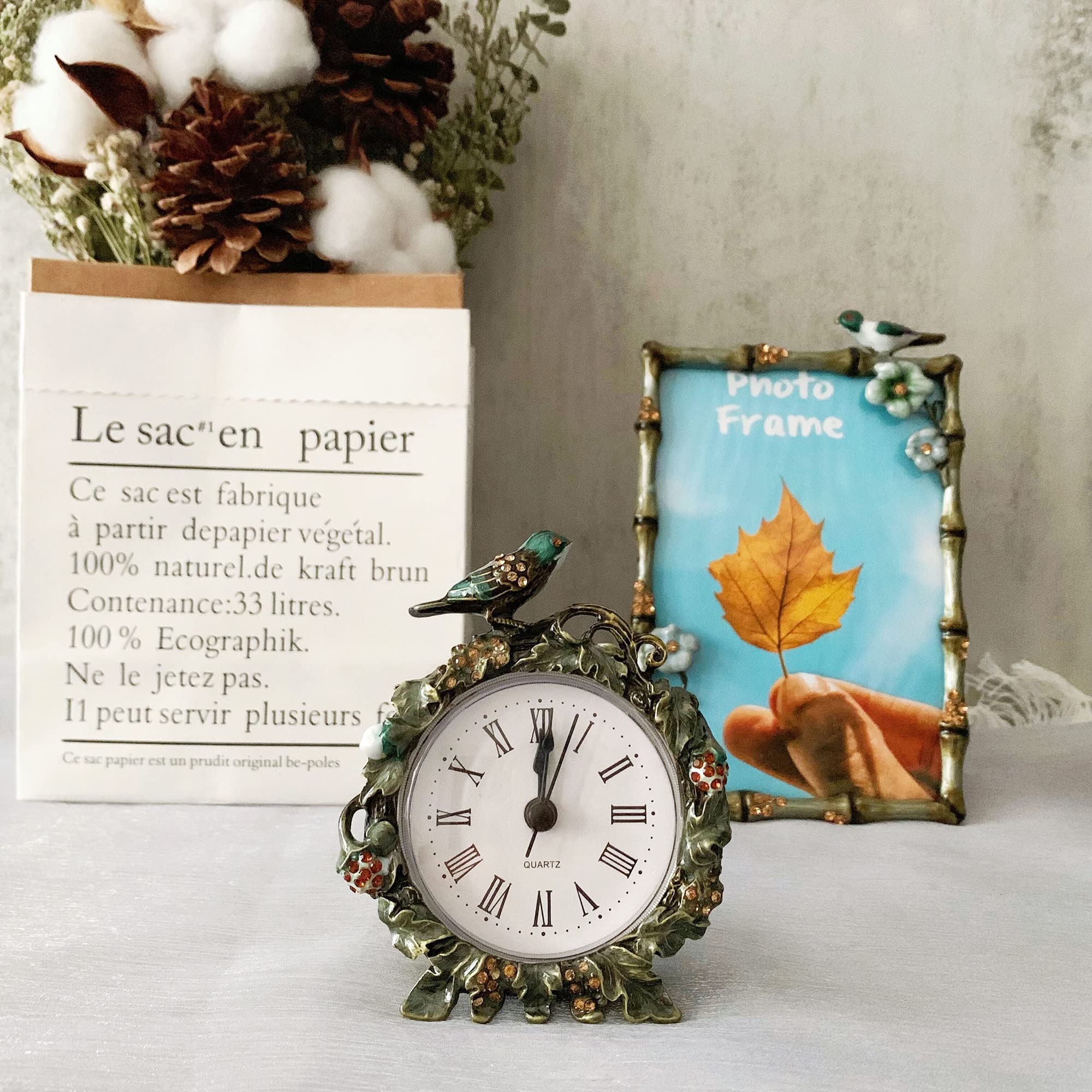 Decorative Mini Table Clock, Vintage Metal Silent Analog Quartz Battery Operated Table Top Clock for Living Room Decor Shelf
