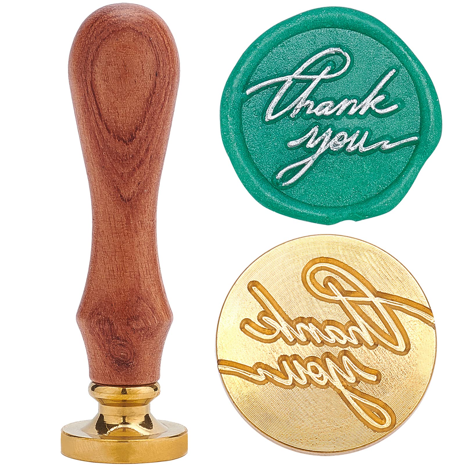 CRASPIRE Wax Seal Stamp, Vintage Wax Sealing Stamps Thank You Retro Wood Stamp Removable Brass Head 25mm for Wedding Envelopes Invitations Embellishment Bottle Decoration Gift Packing