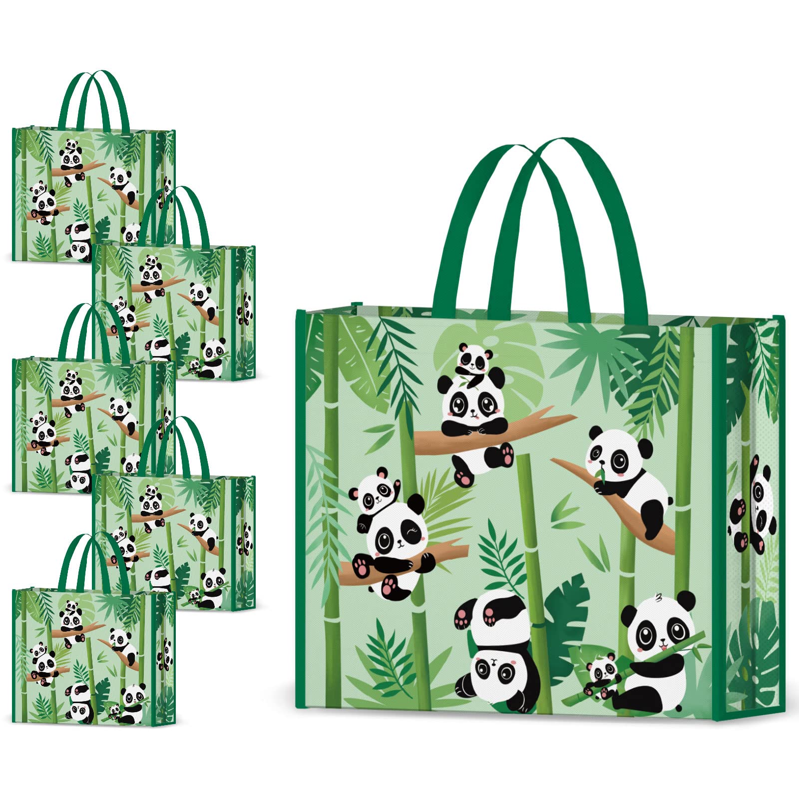 NymphFable 5 Pack Reusable Shopping Bags - Panda Bamboo Grocery Tote, Waterproof Gift Bag, 50LBS, L