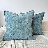 OYIMUA Teal Chenille Throw Pillow Covers 20x20 Set of 2 Thick Slubby Textured Farmhouse Couch Pillow Covers Accent Modern Neutral Decorative Pillow Cases for Bed Sofa Living Room