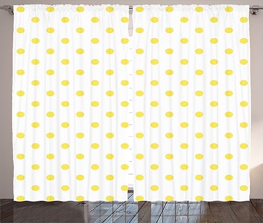 Amazon Com Lunarable Polka Dots Curtains Retro Small Yellow