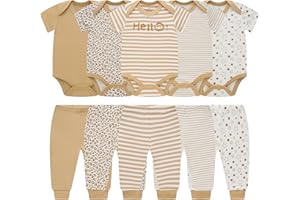 MEYSAHO Baby Newborn Layette 10-Piece Sets Cotton Bodysuits Pants Sets for Baby Boys Girls Toddler Unisex Baby Gift Set