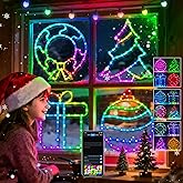 RESHAKE 4 Pack Smart Christmas Window Lights, RGB LED Silhouettes Light, Xmas Tree, Wreath, Gift Box & Ball with Music Sync, APP Control, Timer & DIY Mode for Indoor Outdoor Holiday Decor