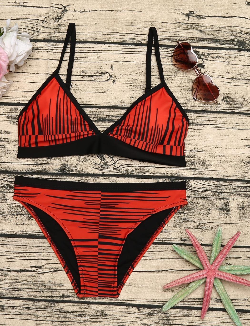 Goldenfox Women Sexy Adjustable Spaghetti Strap Print Beach Swimwear Bikini Set Swimsuit Sets