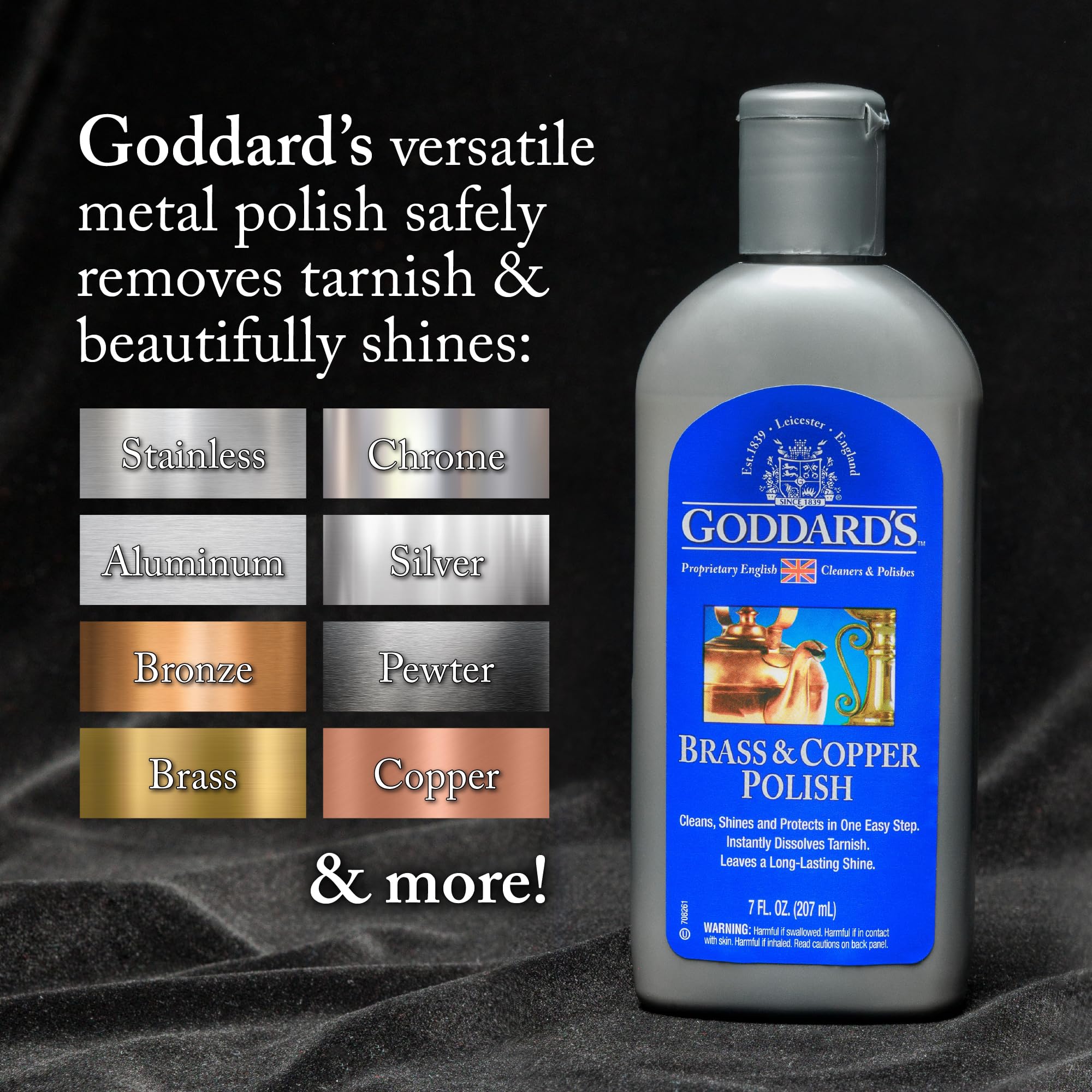 Goddard’s Copper & Brass Polish, Copper Cleaner & Brass Cleaner for Long-Lasting Shine, Metal Polish for Pewter, Chrome & More, Metal Polishing Compound (7oz)