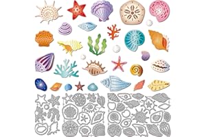 GLOBLELAND Stacked Shells Coral Cutting Dies for Card Making Starfish Metal Seaweed Seashell Die Cut Summer Ocean Cutting Die