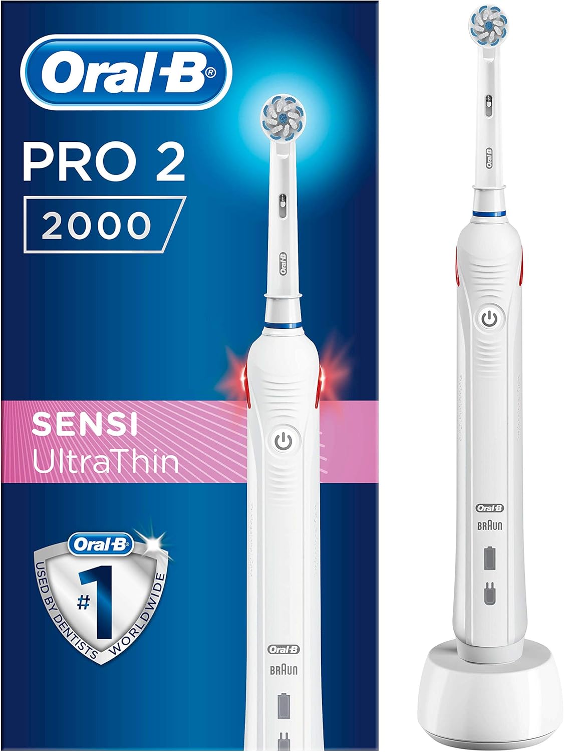 Oral-B PRO 2 2000 Elektrische Zahnbürste mit visueller Andruckkontrolle für extra Zahnfleischschutz, weiß