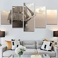 SIGNWIN 5 Panel Canvas Wall Art Modern Art Boat Expressive Multicolor Nautical Photography Transportation for Home Decorations Ready to Hang - 60