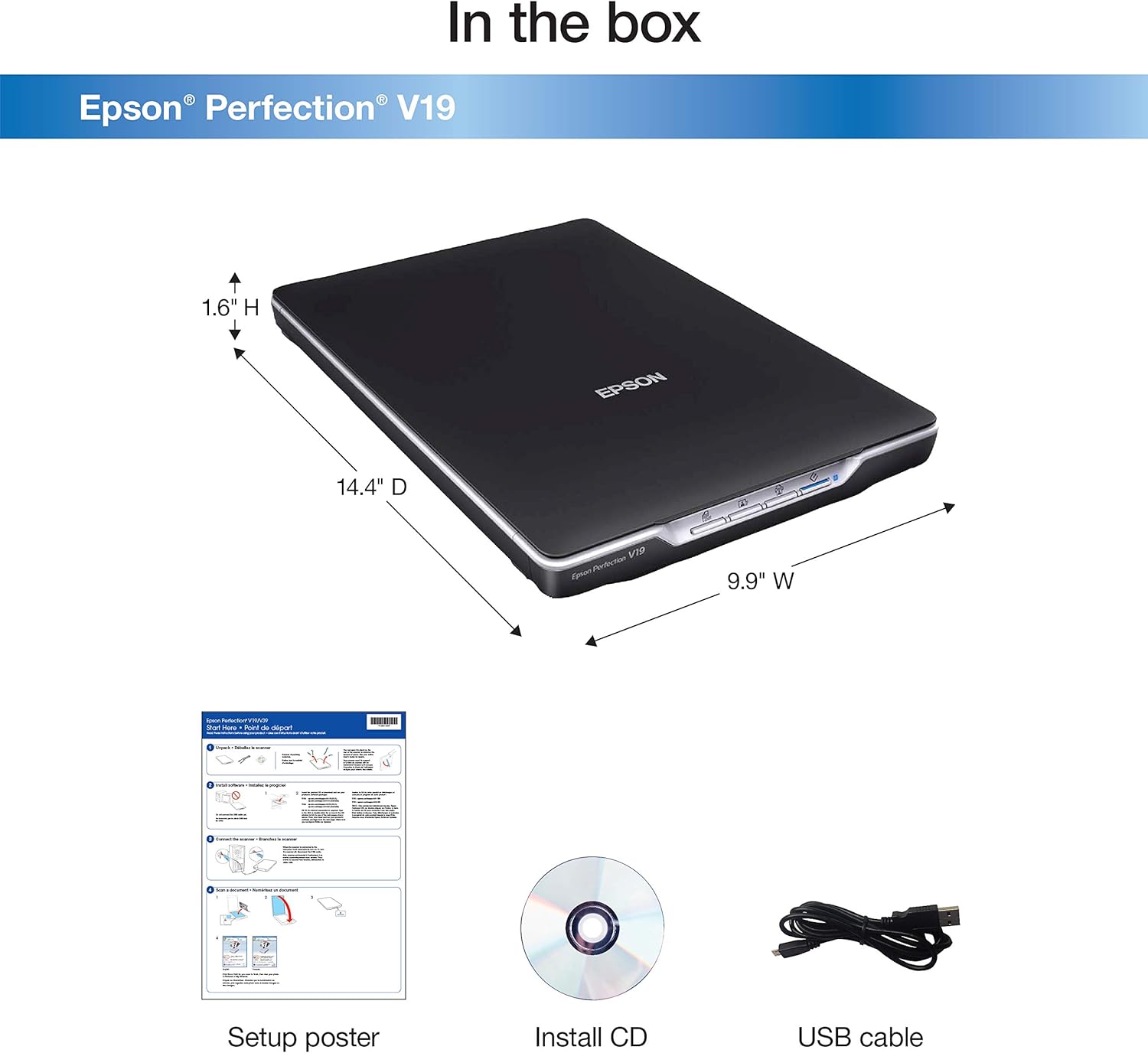 Epson Perfection V19 Color Photo & Document Scanner with scan-to-cloud & 4800 dpi optical resolution: Electronics