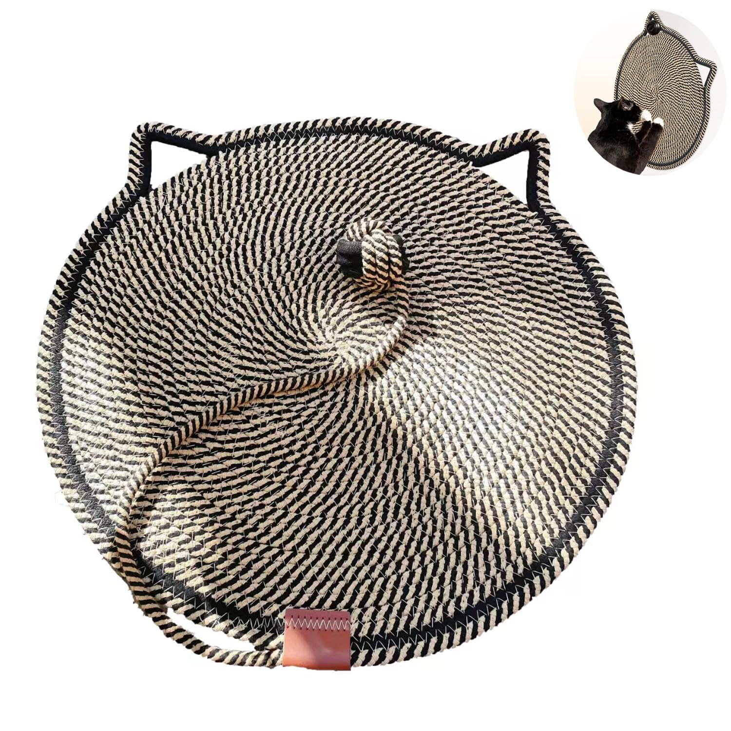 Cat Scratcher Mat, Cotton Rope Cat Scratch Pad, Round Horizontal 16.9'' Scratching Pads for Indoor Cats, Furniture Protector for Floor, Wall, Couch, Carpet, Sofa, Black