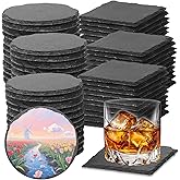 72pcs Slate Coasters Black 4 Inch Bulk Blank Rock Coasters Blank Laser Engraving, Hand Painted DIY, Scratch Resistant Bottom (36*Square+36*Round)