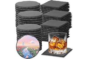 DASSNANE 72pcs Slate Coasters, Black 4 Inch Bulk Blank Rock Coasters Blank Laser Engraving, Hand Painted DIY, Scratch Resistant Bottom (36*Square+36*Round)