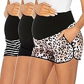 Ecavus 3 Pack Women's Maternity Shorts Workout Stretchy Lounge Sports Yoga Over Belly Pregnancy Shorts for Women with Pockets