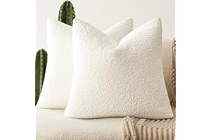 Foindtower Pack of 2, 20 x 20 Inch, Decorative Textured Boucle Throw Pillow Covers Accent Solid Pillow Cases Cozy Soft Couch Cushion Case for Chair Sofa Bedroom Living Room Home Decor, Cream White