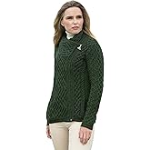 Aran Crafts Women's Irish Cable Knitted Wool Side Zip Cardigan (100% Merino Wool)