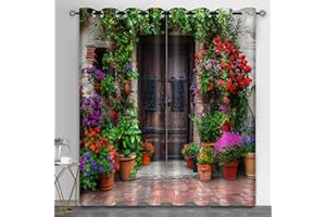 Traditional Chinese Circular Doorway Curtains for Bedroom 45 inch Long, Bamboo Forest Trail Darkening Curtains, Grommet Therm