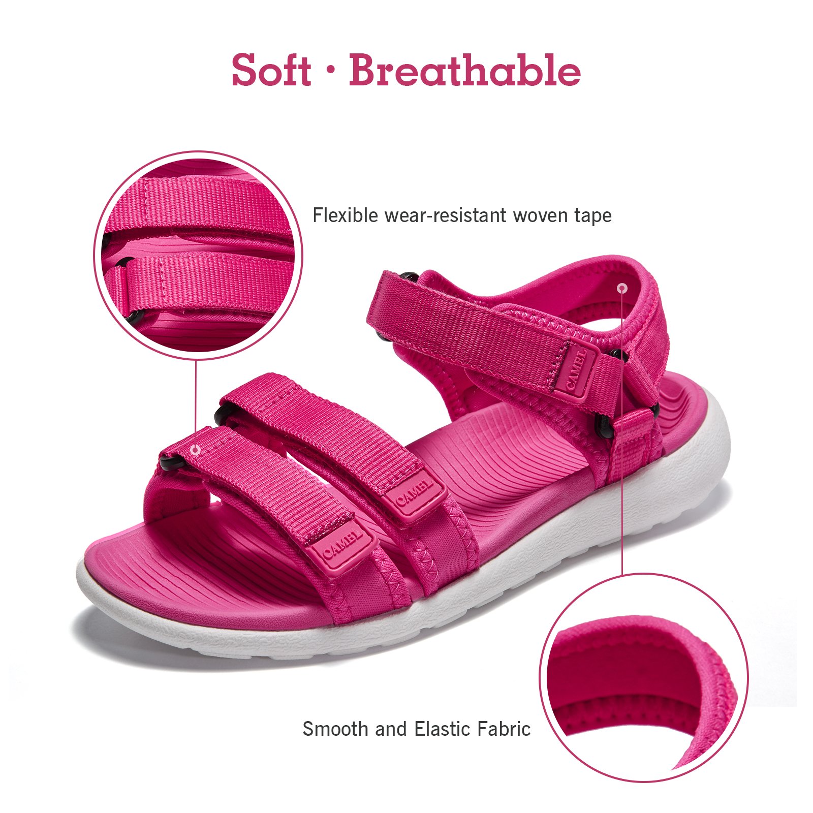 Camel Athletic Flats Sandals Women Solid Color Lightweight Anti-Skid Peep-Toe Casual Leisure Sneakers (7.5 B(M) US, Fuchsia)