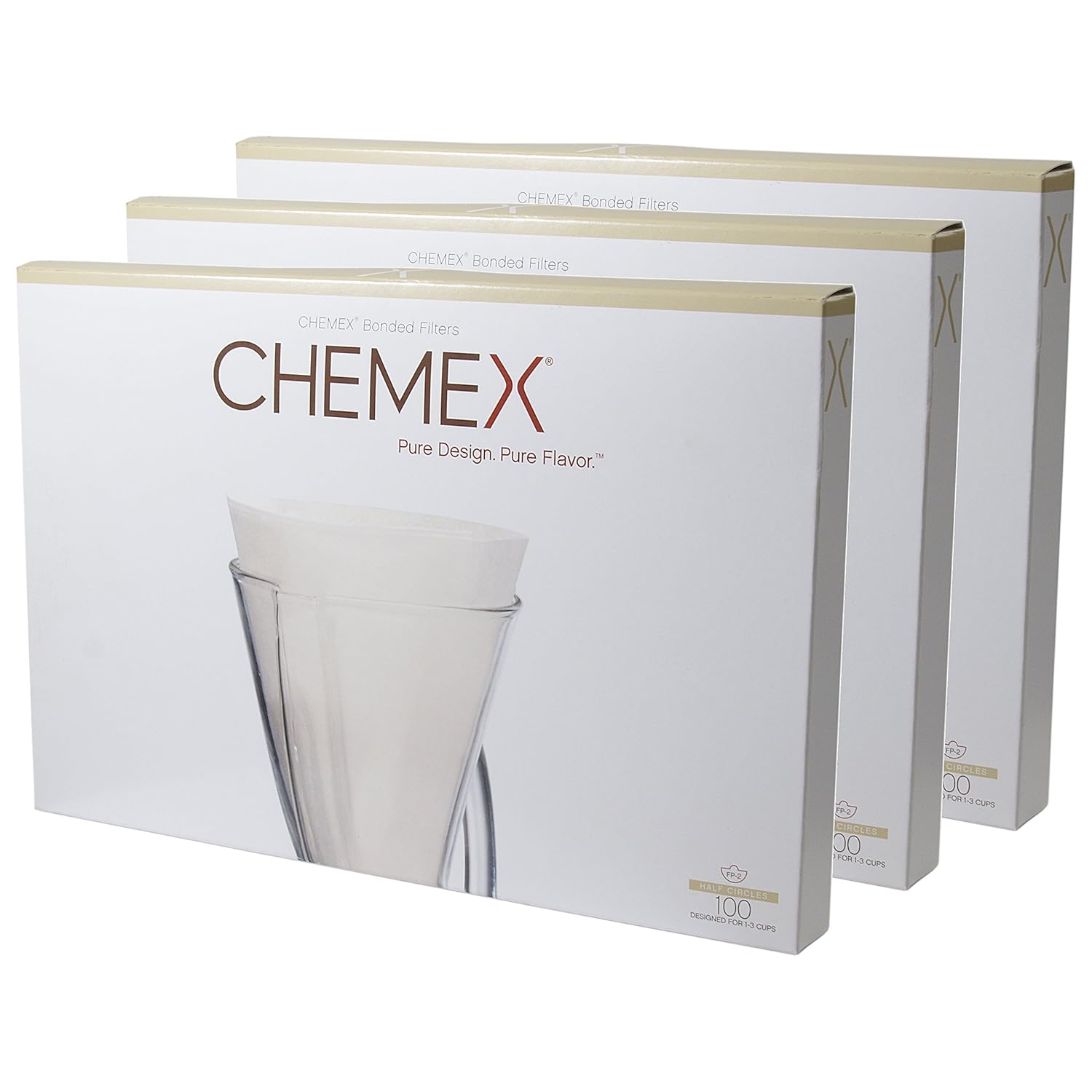 Chemex 13 Inch Bonded Unfolded Half Circle Coffee Filters, Set of 300
