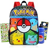 Pokemon Backpack for Boys - Bundle with 16" Backpack, Utility Case, Pencil Holder, Water Bottle, Stickers, More Backpack Set for Kids, Boys, Girls