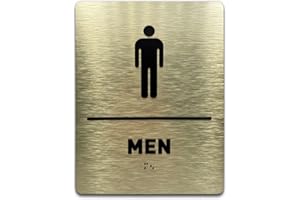 GDS ARCHITECTURAL SIGNAGE SOLUTIONS Men Restroom Identification Sign - ADA Compliant Bathroom Sign, Raised Icons, Raised Braille, Brushed Gold, TCO Inspection Certified (6"W x 8"H) - by GDS