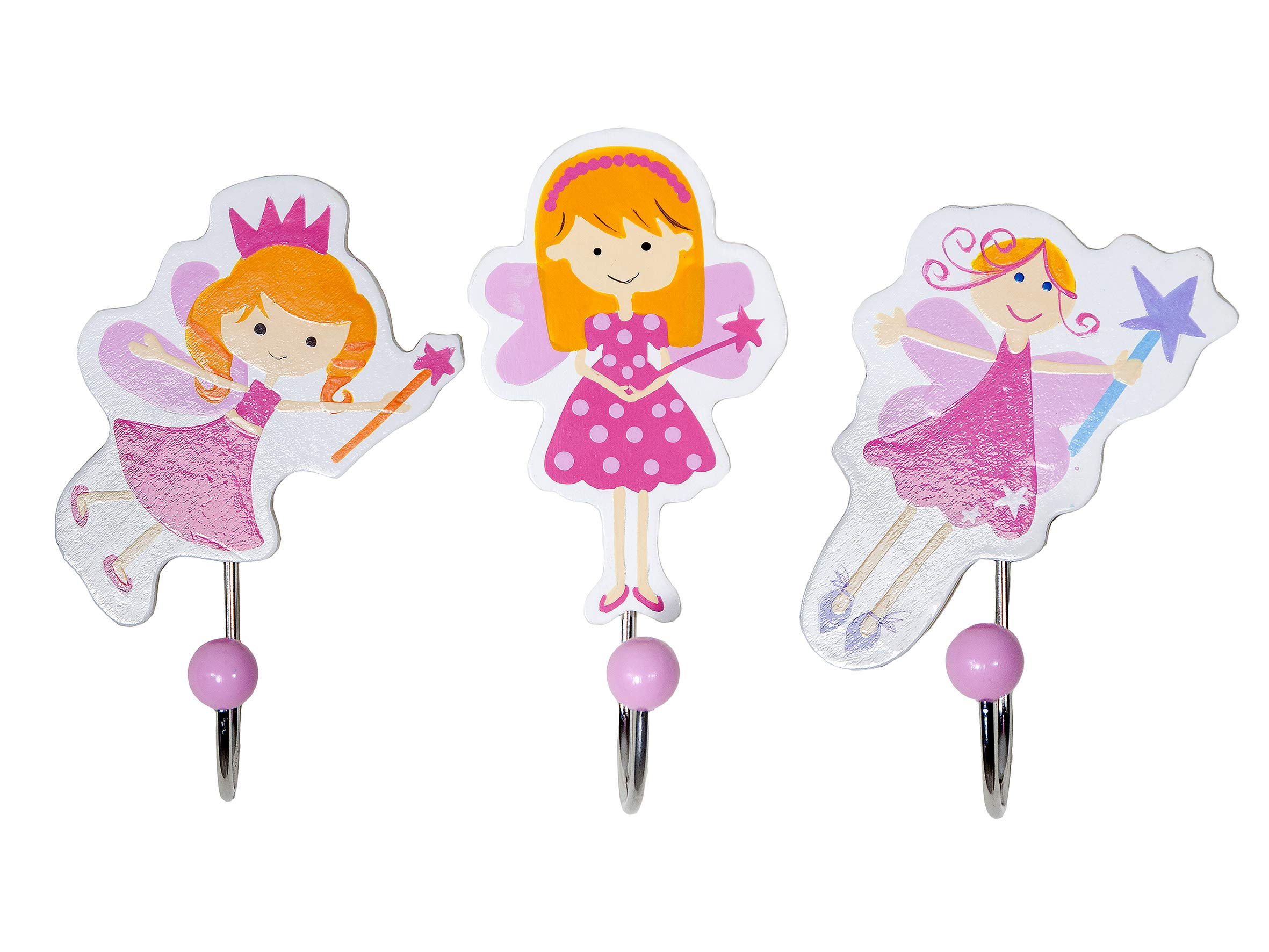 Mousehouse Gifts - Set of Three Fairy Coat Hooks for Children's Rooms, Wooden Wall Pegs for Baby Nursery or Kids' Bedroom (Fairy)