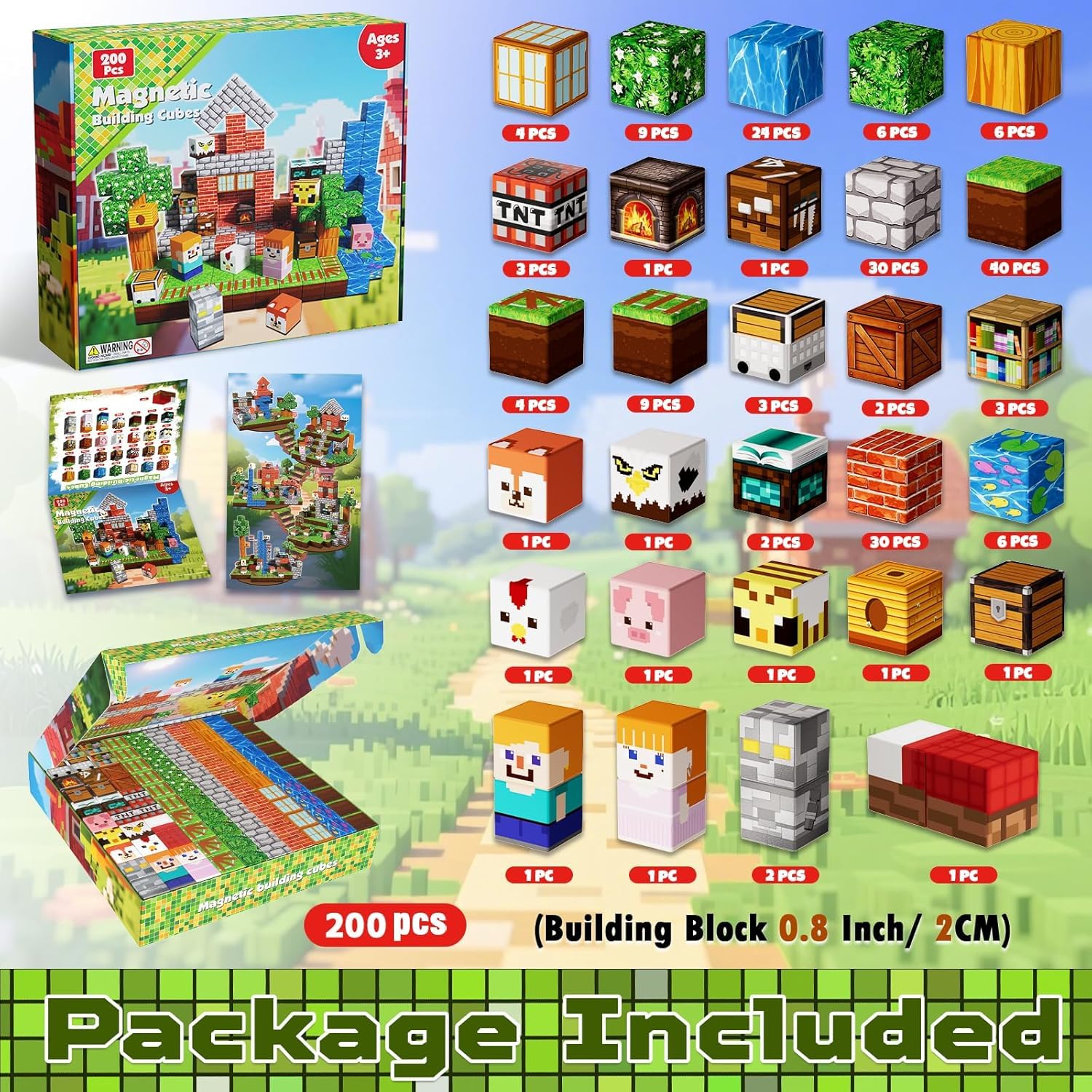 Goody King Magnetische Bausteine 200 Teile Set - Magnetbausteine mit Wald-Wiesen-Thema - Tiere & Flüsse - Magnetblöcke Montessori Spielzeug ab 3-9 Jahren - Magnetic Blocks STEM Geschenke für Kinder 2
