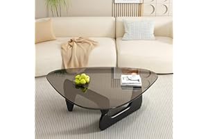 EASYSOUL Modern Glass Coffee Table, 32.68" D x 22.44" W x 15.75" H, Abstract Round Tea Tables for Living Room Home Office Industrial Cocktail Tables (Black-Gray Glass, 32.68")