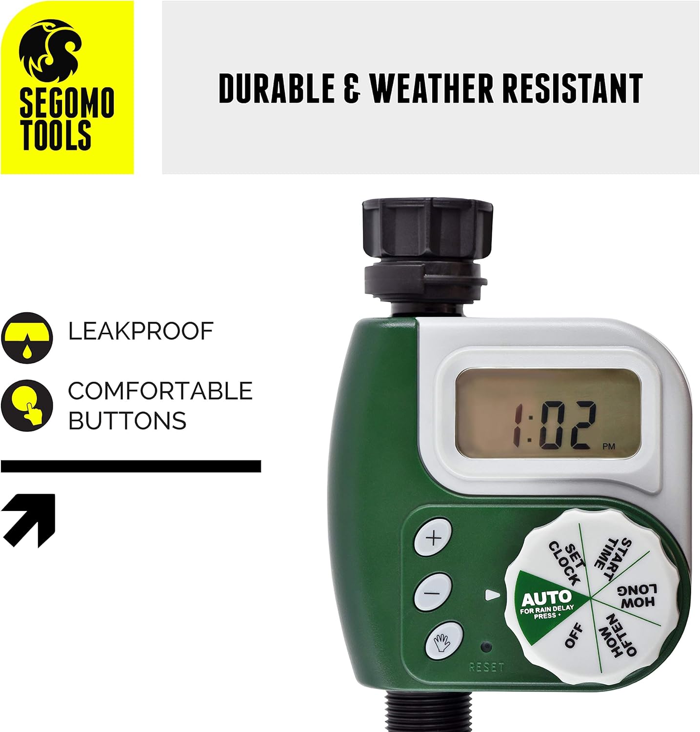 Segomo Tools Programmable and Weatherproof Single Outlet Hose Faucet Digital Watering Timer - WT1: Home & Kitchen