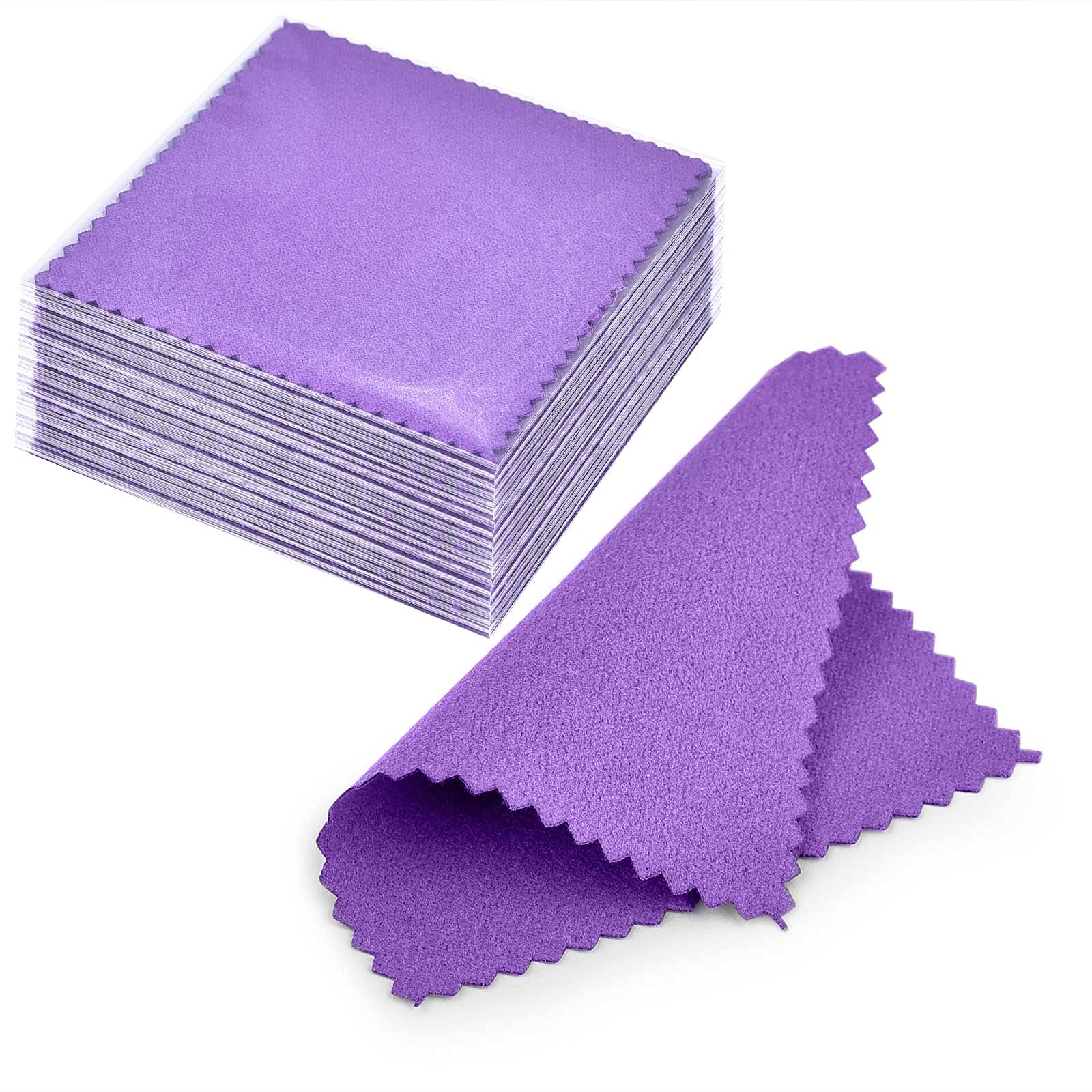 SEVENWELL 50pcs Jewelry Cleaning Cloth Dark Purple Polishing Cloth for Sterling Silver Gold Platinum Small Silver Polish 8x8cm — image 1