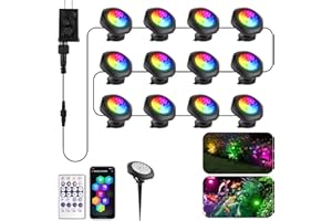 T-SUN Pond Lights LED Underwater 16M Colors with App and Remote, Submersible Fountain Light with Timer and Dimmable, Music Sync, Outdoor Spotlights for Koi Pond, Garden, Yard