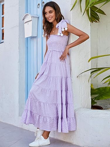 Floerns Women's Floral Print Tie Strap Square Neck Ruffle Boho Maxi Dress A Lilac  Purple M in Kenya | Whizz Dresses