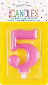 Unique Dazzling Metallic Pink Number 5 Birthday Candle 1 Pc Cake Topper view 2