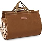 Zettfuly Firewood Carrier with Handles - Waxed Canvas Log Carrier for Firewood, Woods Carrier for Firewood Tote Bag 38x19in, Water Resistant Log Tote Wood Carrying Bag, Wood Stove Accessories, Rust
