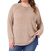Agnes Orinda Plus Size Sweatshirts for Women 2025 Fall Side Split Long Sleeve Crew Neck Casual Pullover Loose Knit Blouse Top