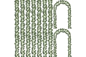 CQURE 14 Pack Eucalyptus Garland, Artificial Greenery Garland Faux Eucalyptus Leaves Table Garland Vines for Wedding Backdrop Fireplace Arch Door Wall Room Decor（98FT