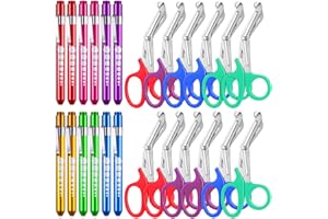 Chumia 24 Pack Trauma Shears and Pen Light for Nurses Nursing Scissors with Pupil Gauge Bandage Nurse Scissors and LED Penlight Bulk Nursing Accessories for Work Medical Doctor (Rainbow)