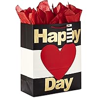 Hallmark 15" Extra Large Valentine's Day Gift Bag with Tissue Paper (Happy Heart Day, Gold) Black and White Stripes, Red…