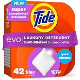 Tide evo Laundry Detergent Spring Blast Scent Works on 100% of Common Stains Concentrated Travel Detergent HE Compatible and Instant Dissolve Fights Stains Better than Leading Detergent Sheet 42 Count