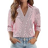 LOMON 3/4 Length Sleeve Womens Tops Dressy V Neck Collared Shirts Trendy Business Casual Work Blouses Vacation Outfits 2026
