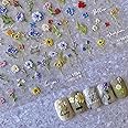 Flower Nail Art Stickers Decals 5D Flowers Nail Stickers Summer Daisy Sunflower Design Nail Art Decals for Nail Art Decorations Flower Stickers for Nails Fresh Floral Manicure Sliders for Women Girls