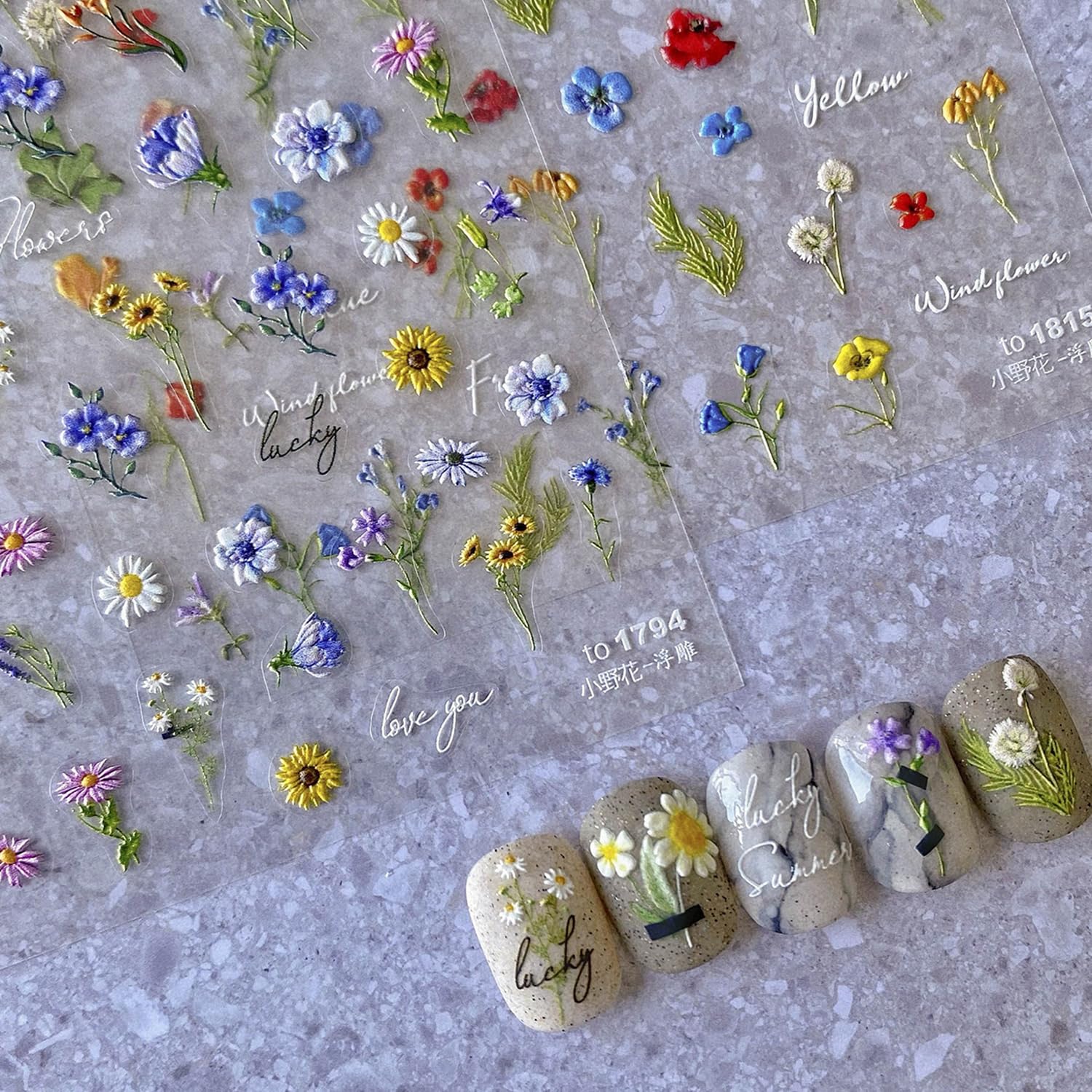 Flower Nail Art Stickers Decals 5D Flowers Nail
