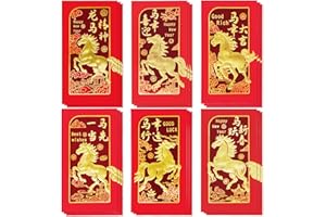TYALFRICH Chinese New Year Red Envelopes, Lunar New Year Envelopes Decorations 2026 New Years Eve Party Supplies, Year of the Horse 2026 Red Envelope Chinese New Year Gifts with 6 Gold Embossed Patterns-18 Pcs