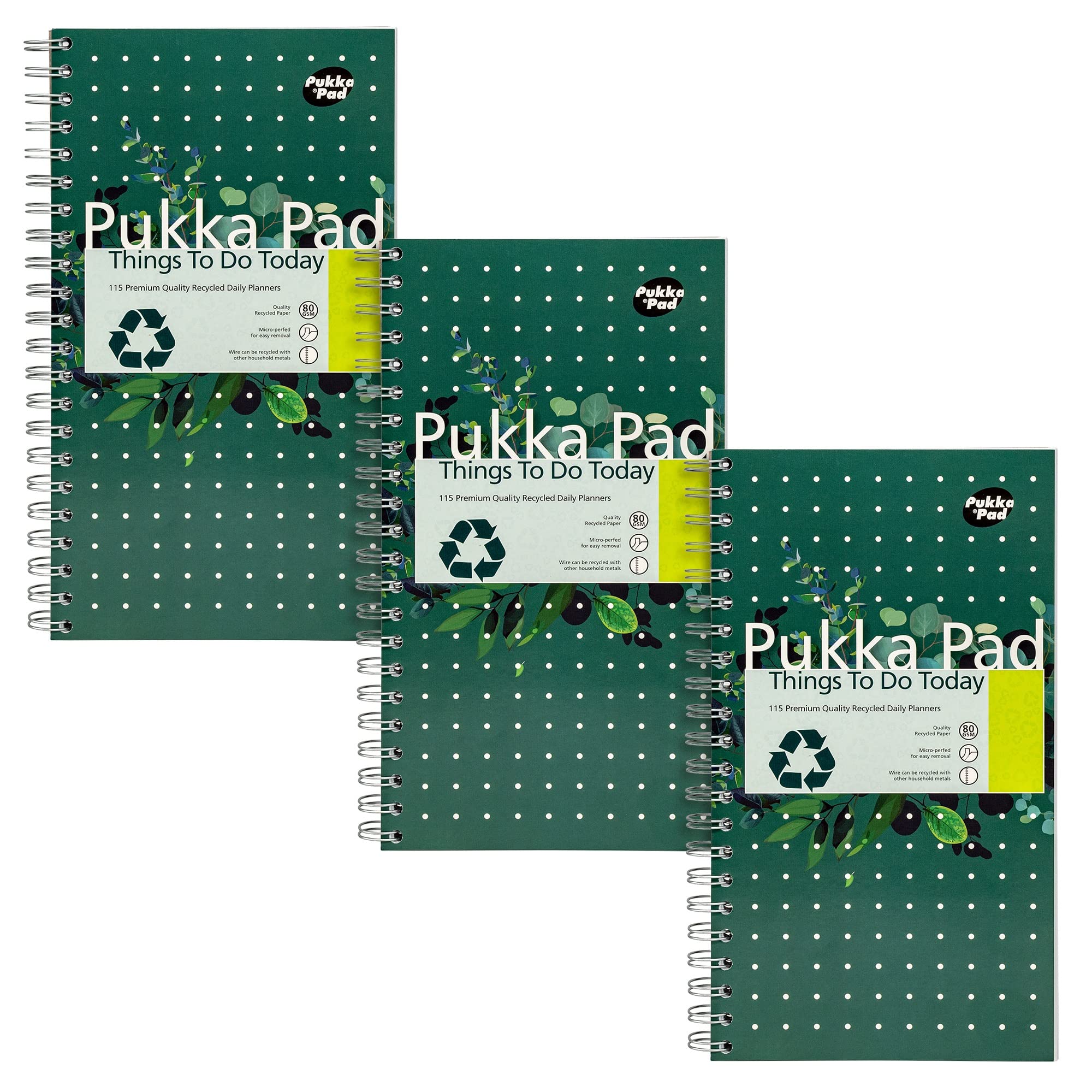 Pukka Pad, Recycled Things to Do Today Note Pad – Pack of 3 Wirebound Notebooks with 115 Sheets of 80GSM FSC Recycled Paper with Perforation