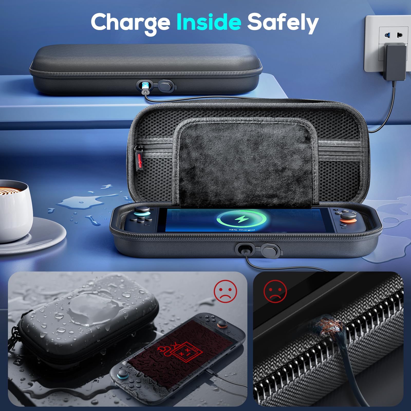 Auarte [Charge Inside Switch 2 Carrying Case for Nintendo Switch 2 Console 2025 / Switch Original/Switch OLED, Slim Travel Carry Case for Switch 2 Accessories with 10 Game Card Storage (Carbon Black)